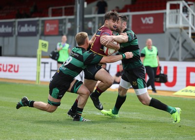 100525 - Cardiff Met Athletic v St Peters Athletic, Mens Division 5 Cup Final - Jason Trevino of Cardiff Met Athletic powers over to score try