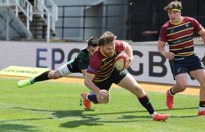 100525 - Cardiff Met Athletic v St Peters Athletic, Mens Division 5 Cup Final - Archie Hossack of Cardiff Met Athletic powers over to score try