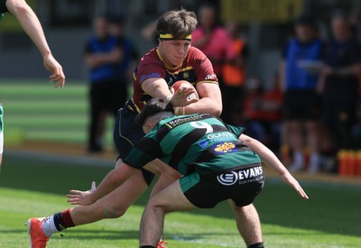 100525 - Cardiff Met Athletic v St Peters Athletic, Mens Division 5 Cup Final - Brychan Jones of Cardiff Met Athletic takes on Fin Davies of St Peters Athletic