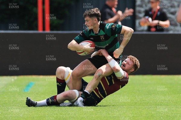 100525 - Cardiff Met Athletic v St Peters Athletic, Mens Division 5 Cup Final - Callum Bailey of St Peters Athletic is tackled by Oliver Keyse of Cardiff Met Athletic