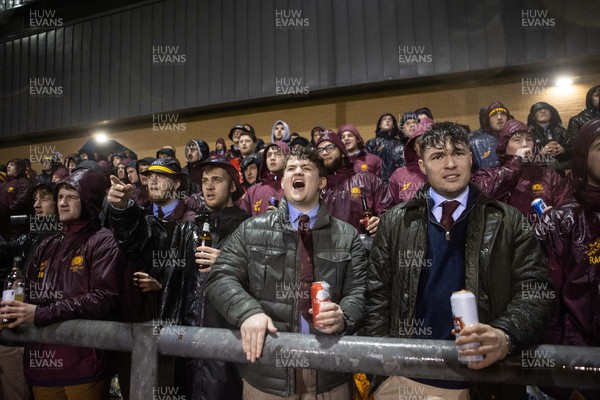 160222 - Picture shows Cardiff Met University RFC, the programme which is producing international rugby players - Fans brave the weather during their game with Swansea University