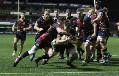 121218 - Cardiff Met v Cardiff University, BUCS Super League - Aled Ward of Cardiff Met powers over to score try