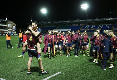 121218 - Cardiff Met v Cardiff University, BUCS Super League - Cardiff Met players celebrate after beating Cardiff University