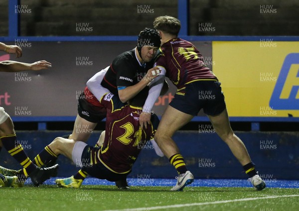 121218 - Cardiff Met v Cardiff University, BUCS Super League - Ioan Davies of Cardiff University powers over to score try