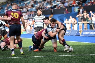 230526 - Cardiff Met v Glamorgan Wanderers - Mallet Cup Final - Cai Harries of Glamorgan Wanderers dives over but can’t get the ball over the try line