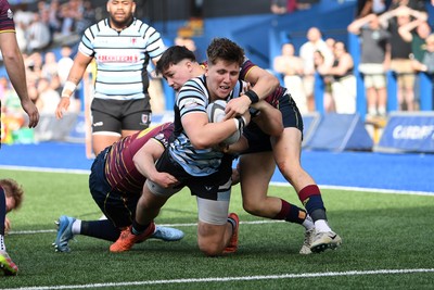 230526 - Cardiff Met v Glamorgan Wanderers - Mallet Cup Final - Cai Harries of Glamorgan Wanderers dives over but can’t get the ball over the try line