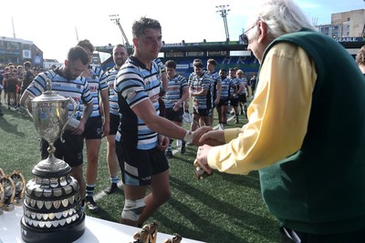 230526 - Cardiff Met v Glamorgan Wanderers - Mallet Cup Final - Glamorgan players collect their runners up medals at full time
