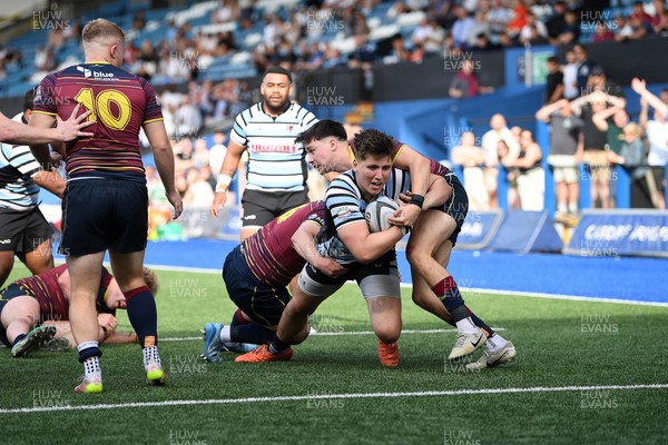 230526 - Cardiff Met v Glamorgan Wanderers - Mallet Cup Final - Cai Harries of Glamorgan Wanderers dives over but can’t get the ball over the try line