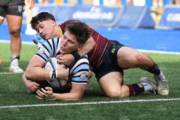 230526 - Cardiff Met v Glamorgan Wanderers - Mallet Cup Final - Cai Harries of Glamorgan Wanderers dives over but can’t get the ball over the try line