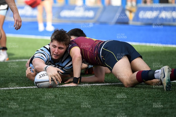 230526 - Cardiff Met v Glamorgan Wanderers - Mallet Cup Final - Cai Harries of Glamorgan Wanderers dives over but can’t get the ball over the try line