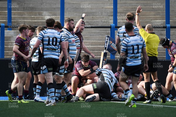 230526 - Cardiff Met v Glamorgan Wanderers - Mallet Cup Final - Cardiff met power over to score a try