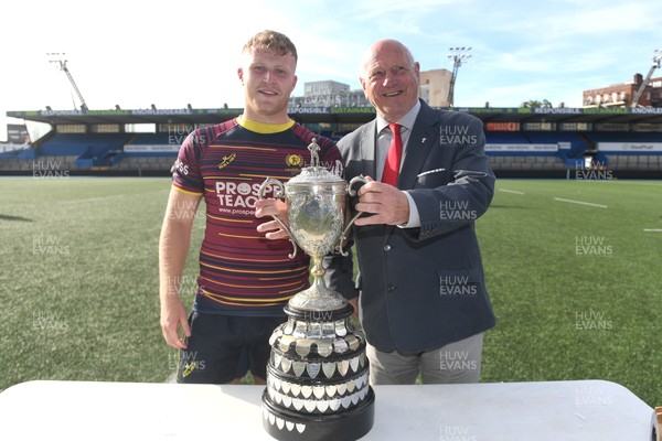 230526 - Cardiff Met v Glamorgan Wanderers - Mallet Cup Final - Ross McKay, (Captain) of Cardiff Met with the trophy at full time