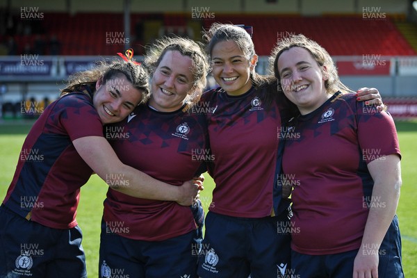 160425 - Cardiff Met Women v Loughborough University Women - Women’s BUCS Super Rugby Milk Championship Final - Cardiff Met players celebrate the win at full time