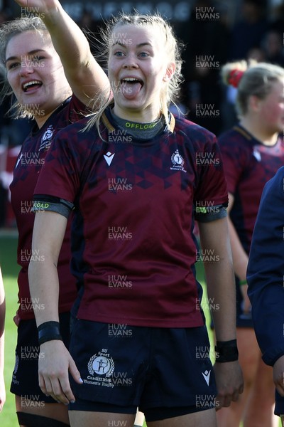 160425 - Cardiff Met Women v Loughborough University Women - Women’s BUCS Super Rugby Milk Championship Final - Cardiff Met players celebrate the win at full time