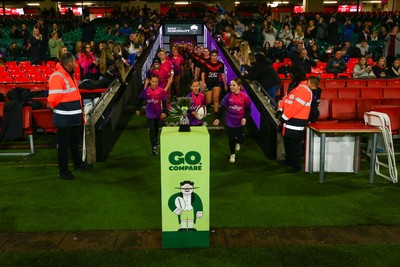 061225 - Cardiff Quins v Gwylliad Meirionnydd - WRU Girls U18 Hub Final - the teams take to the field