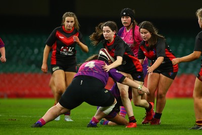 061225 - Cardiff Quins v Gwylliad Meirionnydd - WRU Girls U18 Hub Final - Cardiff Quins (Pink) take on Gwylliad Meirionnydd