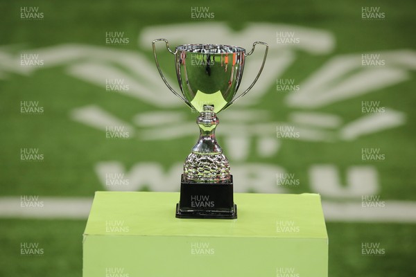 061225 - Cardiff Quins v Gwylliad Meirionnydd - WRU Girls U18 Hub Final - the trophy awaits the winning team