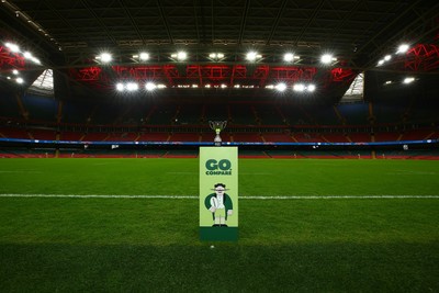 061225 - Cardiff Quins v Nelson Belles - WRU Girls U16 Hub Final - The trophy awaits the winning team