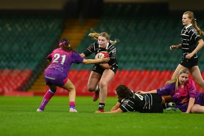 061225 - Cardiff Quins v Nelson Belles - WRU Girls U16 Hub Final - Cardiff Quins (Pink) take on Nelson Belles (Black) 