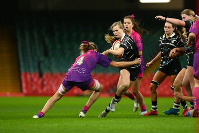 061225 - Cardiff Quins v Nelson Belles - WRU Girls U16 Hub Final - Cardiff Quins (Pink) take on Nelson Belles (Black) 