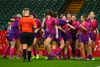 061225 - Cardiff Quins v Nelson Belles - WRU Girls U16 Hub Final - Cardiff Quins (Pink) take on Nelson Belles (Black) 