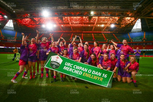 061225 - Cardiff Quins v Nelson Belles - WRU Girls U16 Hub Final - Cardiff Quins celebrate winning the Cup
