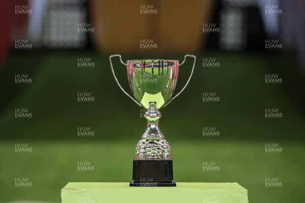 061225 - Cardiff Quins v Nelson Belles - WRU Girls U16 Hub Final - The trophy awaits the winning team