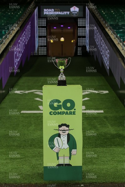 061225 - Cardiff Quins v Nelson Belles - WRU Girls U16 Hub Final - The trophy awaits the winning team