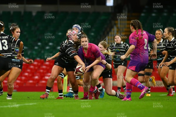 061225 - Cardiff Quins v Nelson Belles - WRU Girls U16 Hub Final - Cardiff Quins (Pink) take on Nelson Belles (Black) 