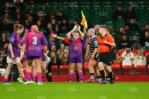 061225 - Cardiff Quins v Nelson Belles - WRU Girls U16 Hub Final - Cardiff Quins (Pink) take on Nelson Belles (Black) 