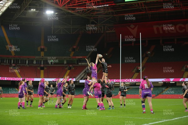 061225 - Cardiff Quins v Nelson Belles - WRU Girls U16 Hub Final - Cardiff Quins (Pink) take on Nelson Belles (Black) 