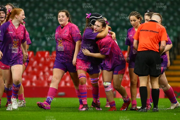 061225 - Cardiff Quins v Nelson Belles - WRU Girls U16 Hub Final - Cardiff Quins (Pink) take on Nelson Belles (Black) 