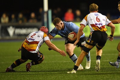 180925 - Cardiff RFC v Carmarthen Quins - Super Rygbi Cymru - Will Davies-King of Cardiff is challenged by Lewis Morgan of Carmarthen