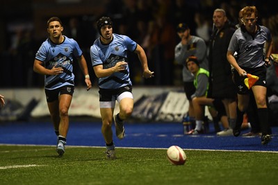 180925 - Cardiff RFC v Carmarthen Quins - Super Rygbi Cymru - Rhys Cummings of Cardiff chases down the ball