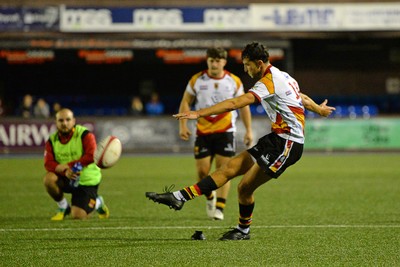 180925 - Cardiff RFC v Carmarthen Quins - Super Rygbi Cymru - Elis Price of Carmarthen kicks the conversion to win the game