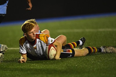 180925 - Cardiff RFC v Carmarthen Quins - Super Rygbi Cymru - Ifan Davies of Carmarthen scores a try that is later disallowed