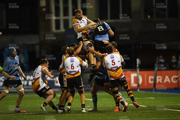 180925 - Cardiff RFC v Carmarthen Quins - Super Rygbi Cymru - Tom Phillips of Carmarthen wins the line-out