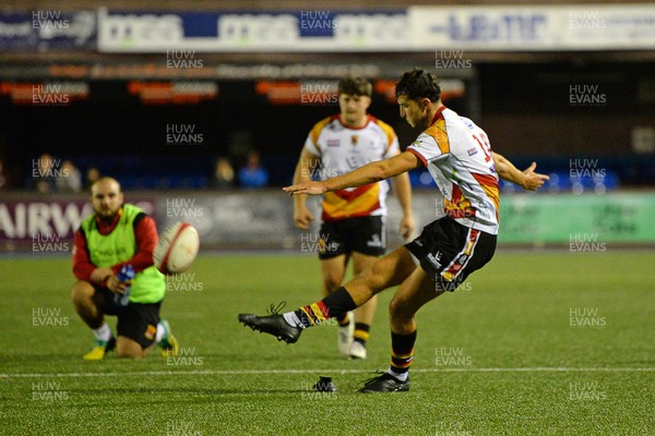 180925 - Cardiff RFC v Carmarthen Quins - Super Rygbi Cymru - Elis Price of Carmarthen kicks the conversion to win the game