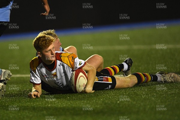 180925 - Cardiff RFC v Carmarthen Quins - Super Rygbi Cymru - Ifan Davies of Carmarthen scores a try that is later disallowed