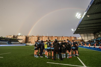 011125 - Cardiff RFC v Llandovery RFC - Super Rygbi Cymru - General View of the Cardiff Arms Park as a rainbow shines over the ground during Cardiffs post match team huddle