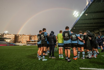 011125 - Cardiff RFC v Llandovery RFC - Super Rygbi Cymru - General View of the Cardiff Arms Park as a rainbow shines over the ground during Cardiffs post match team huddle