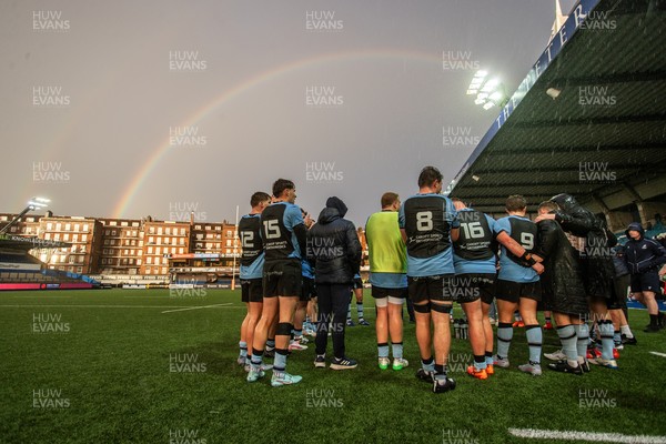 011125 - Cardiff RFC v Llandovery RFC - Super Rygbi Cymru - General View of the Cardiff Arms Park as a rainbow shines over the ground during Cardiffs post match team huddle