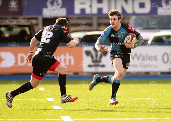 220214 Cardiff RFC v Neath RFC - Principality Premiership -Mike Stephens of Cardiff takes on David Langdon of Neath