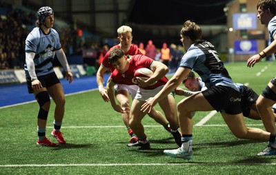 160126 - Cardiff RFC v Wales U20, Friendly match - Jack Woods of Wales is tackled just short of the line
