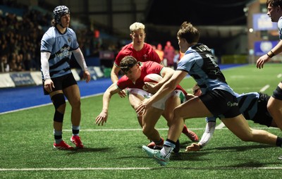 160126 - Cardiff RFC v Wales U20, Friendly match - Jack Woods of Wales is tackled just short of the line