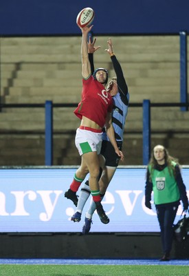 160126 - Cardiff RFC v Wales U20, Friendly match - Dylan Scott of Wales and Joe Goodchild of Cardiff RFC compete for the ball