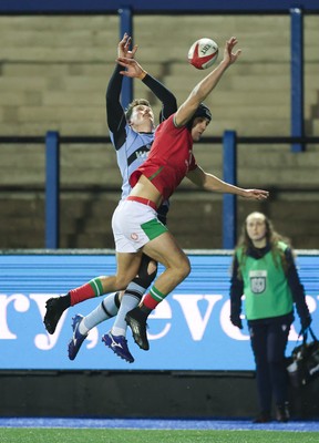 160126 - Cardiff RFC v Wales U20, Friendly match - Dylan Scott of Wales and Joe Goodchild of Cardiff RFC compete for the ball