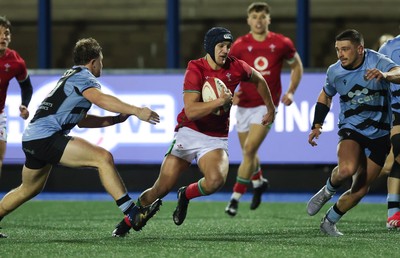 160126 - Cardiff RFC v Wales U20, Friendly match - Dylan Scott of Wales charges for the line