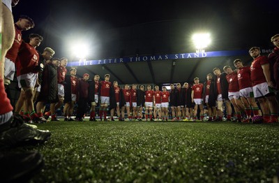 160126 - Cardiff RFC v Wales U20, Friendly match - The Wales team huddle up at the end of the match