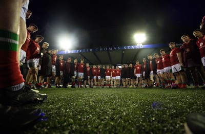 160126 - Cardiff RFC v Wales U20, Friendly match - The Wales team huddle up at the end of the match